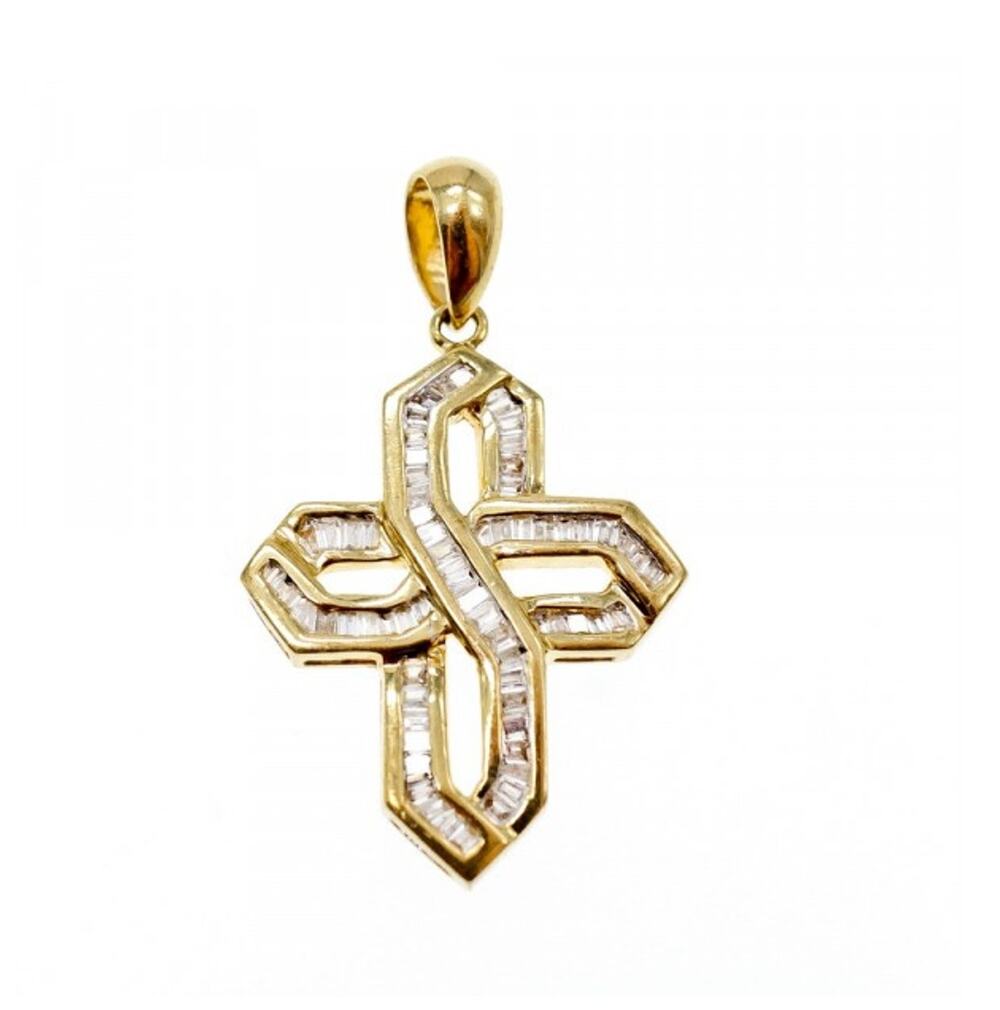 14K Yellow Gold White Sapphires Cross